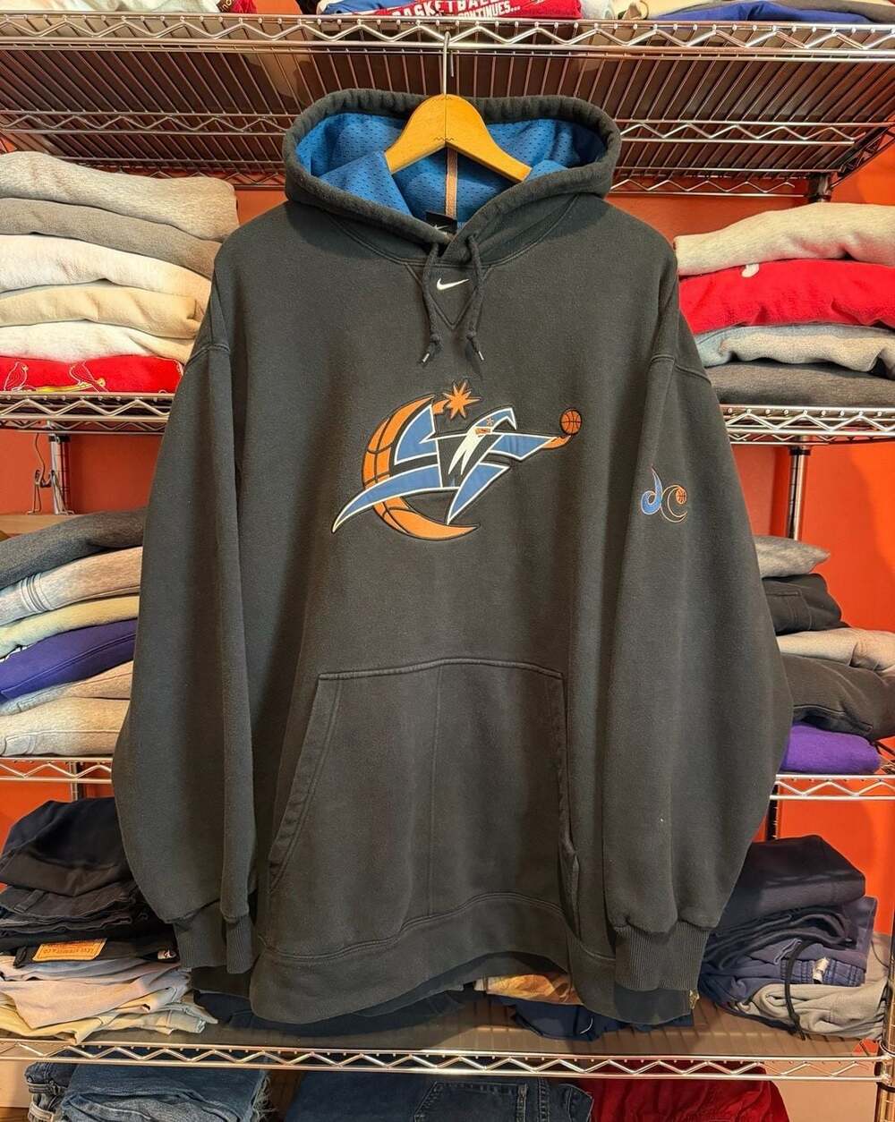 Y2K Nike Team Washington Wizards Hoodie Mens 3XL Black Center Swoosh